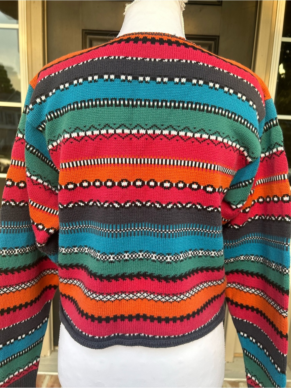 Vintage 90s LizWear multicolored striped cropped knit cardigan southwestern S - Picture 7 of 8